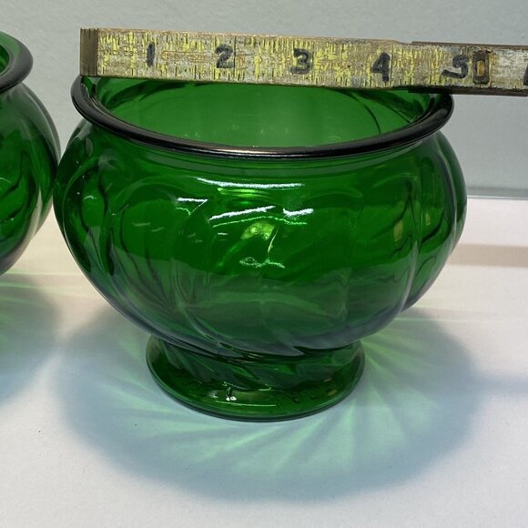 Vintage Green Glass Napco 1191 Cache Pot Planter Vase w/ Swirl Pattern Set Of 2 - Picture 7 of 12